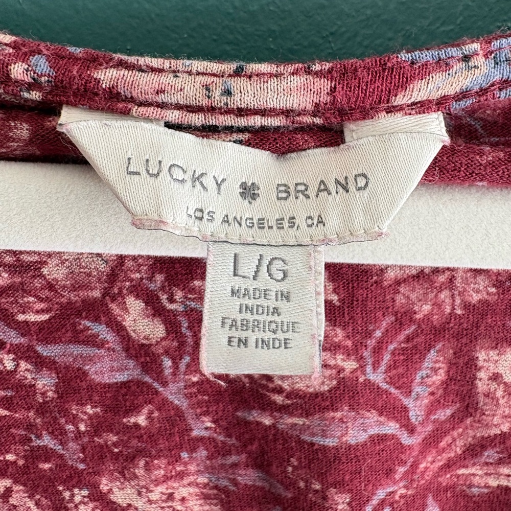 Lucky Brand Floral Scoop Neck Long Sleeve Top Boho floral size L - Picture 2 of 3
